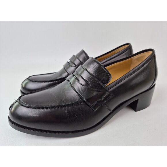 The Row Women's Black Vera Leather Penny Loafer Heel Size 38 - Picture 2 of 7
